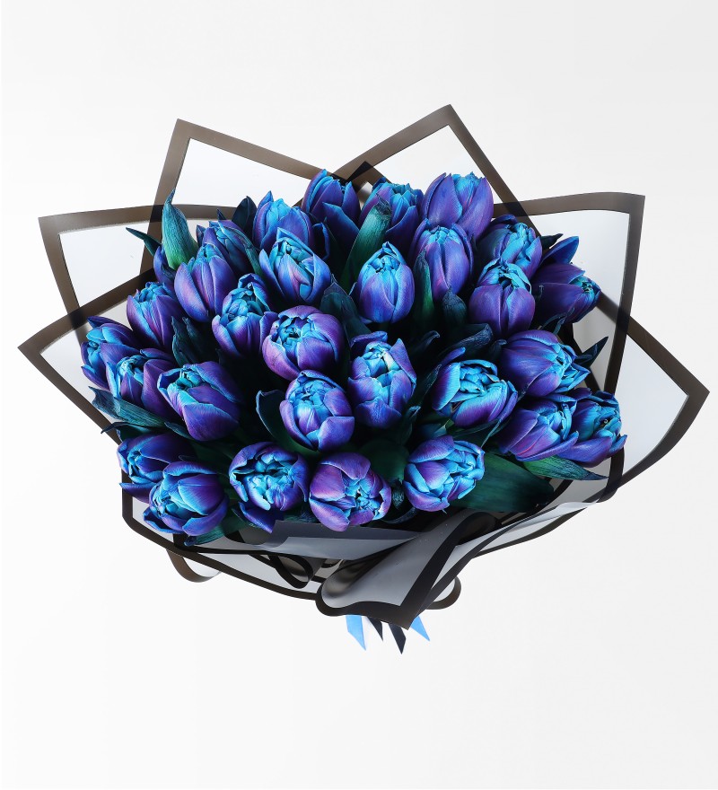 Lunaria - 30 Adet Mavi Lale Buketi