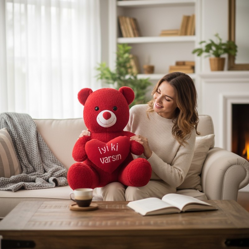 110 Cm Kırmızı İyi ki Varsın Peluş Ayıcık 