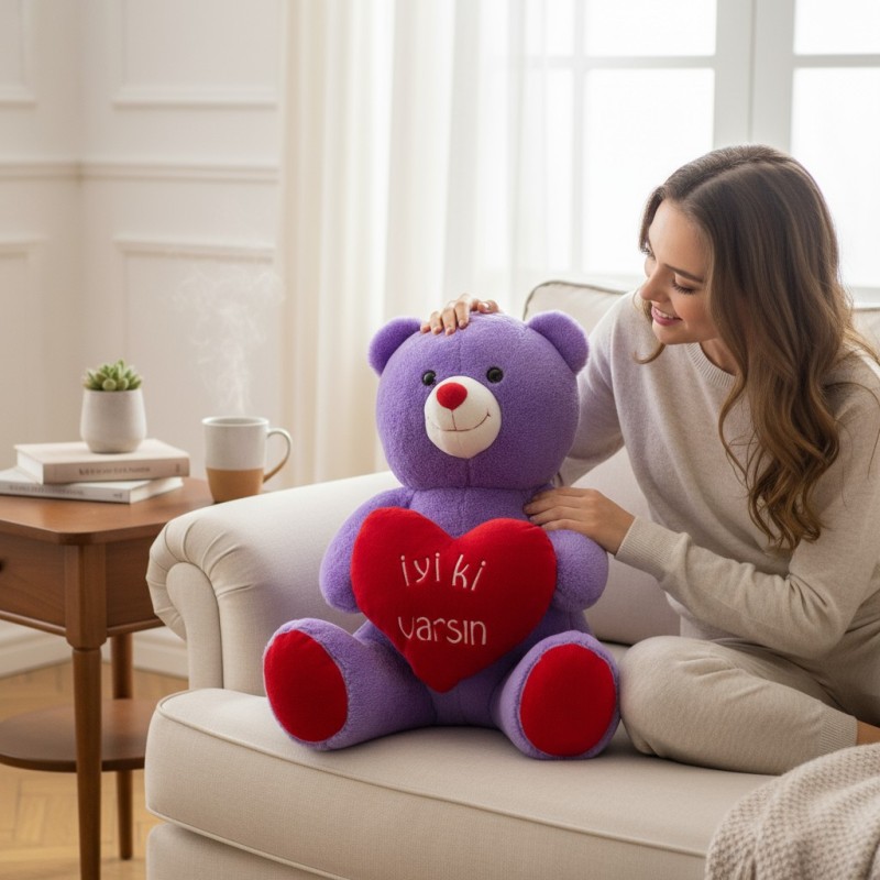 110 Cm Lila İyi Ki Varsın Peluş Ayıcık