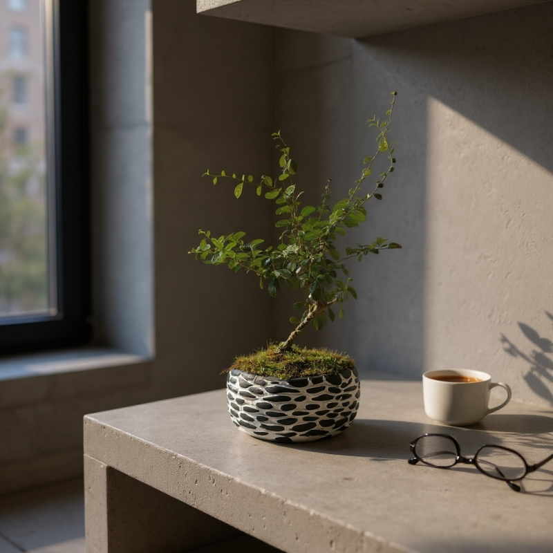 Özel Seramikte Bonsai Ağacı (Ficus Microcarpa)