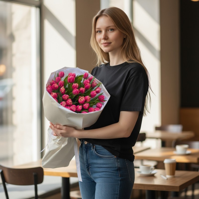 40 Adet Katmerli Pembe Lale Buketi 